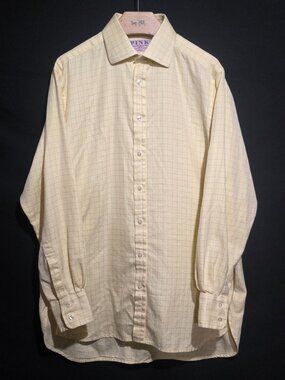 PINK Thomas Pink - Ireland LS BF Shirt Herringbone Twill Yellow Blue - 16/34*